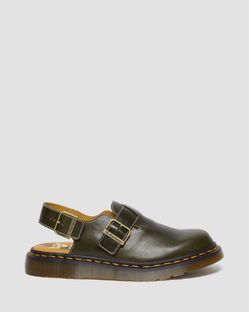 Dr Martin Martens Jorge Made in England Classic Leather Slingback Mules Sandals Dark Green | BR60-H3YN