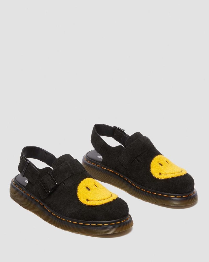 Dr Martin Martens Jorge Smiley® Napped Suede Slingback Mules (Long Napped Suede) Sandals Black | UH83-M6JF