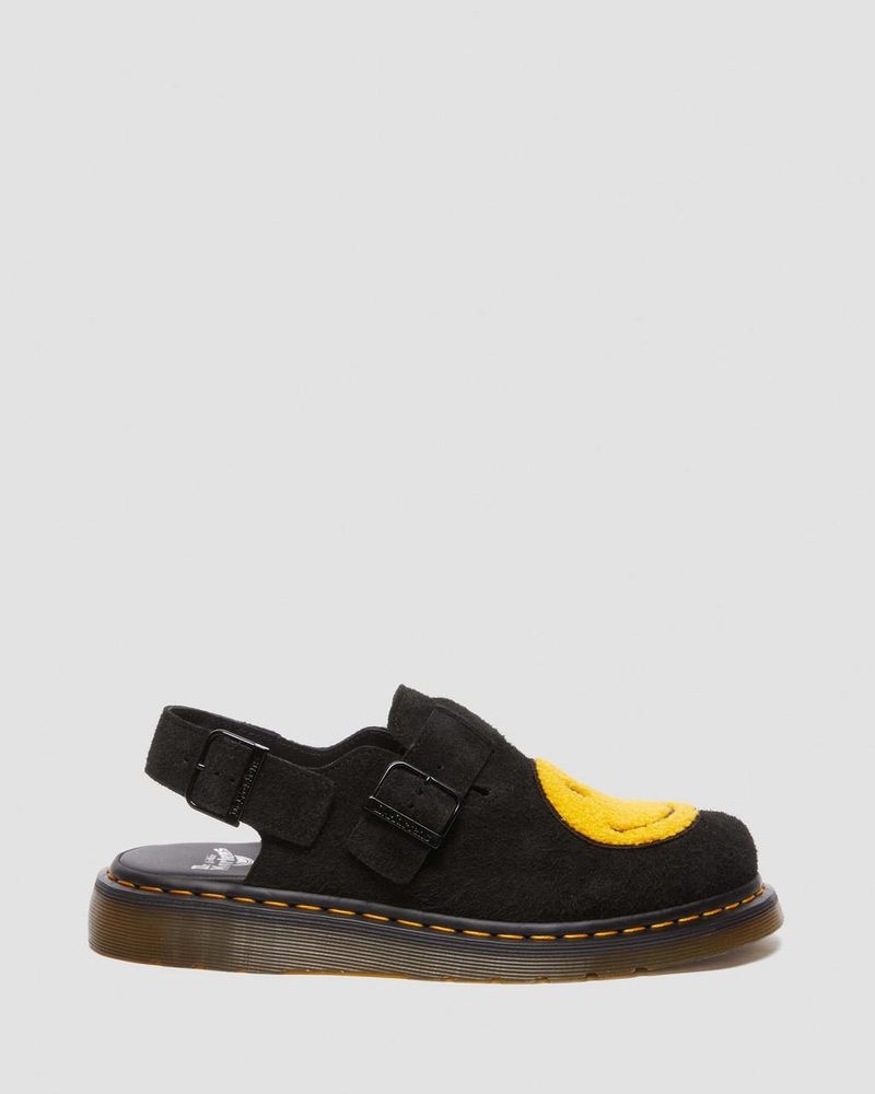 Dr Martin Martens Jorge Smiley® Napped Suede Slingback Mules (Long Napped Suede) Sandals Black | UH83-M6JF