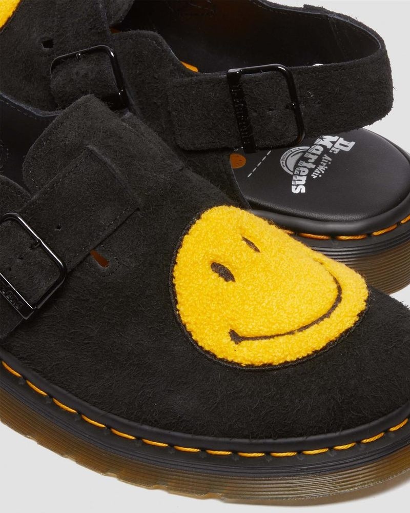 Dr Martin Martens Jorge Smiley® Napped Suede Slingback Mules (Long Napped Suede) Sandals Black | UH83-M6JF