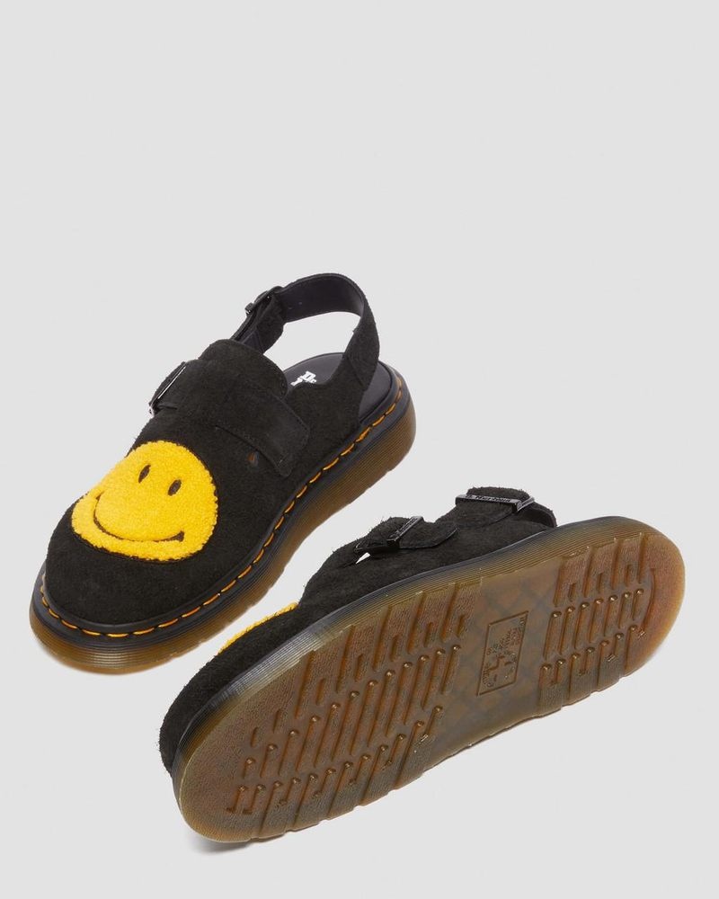 Dr Martin Martens Jorge Smiley® Napped Suede Slingback Mules (Long Napped Suede) Sandals Black | UH83-M6JF