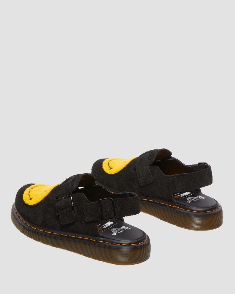 Dr Martin Martens Jorge Smiley Napped Suede Slingback Mules (Long Napped Suede) Sandals Black | ON23-J7VI