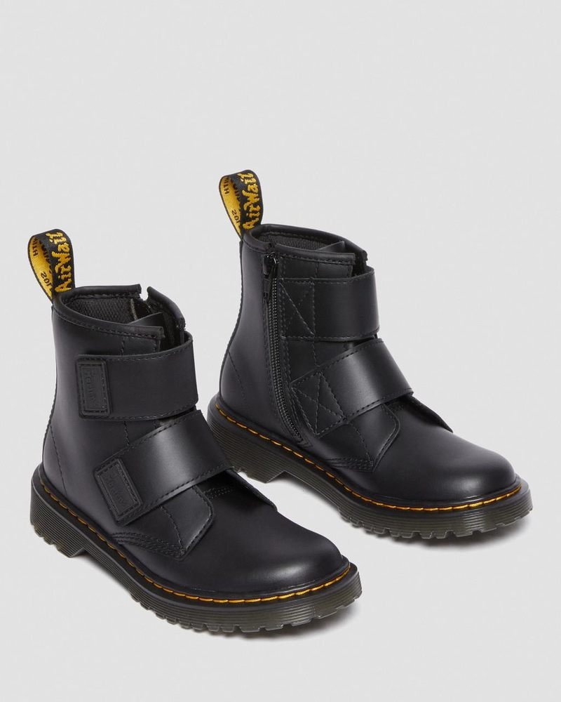 Dr Martin Martens Junior 1460 Double Strap Leather Boots (Romario) Shoes Black | LF45-I6OS