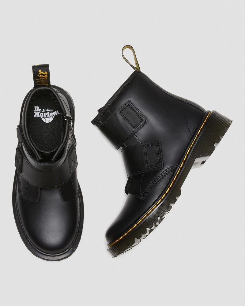 Dr Martin Martens Junior 1460 Double Strap Leather Boots (Romario) Shoes Black | LF45-I6OS