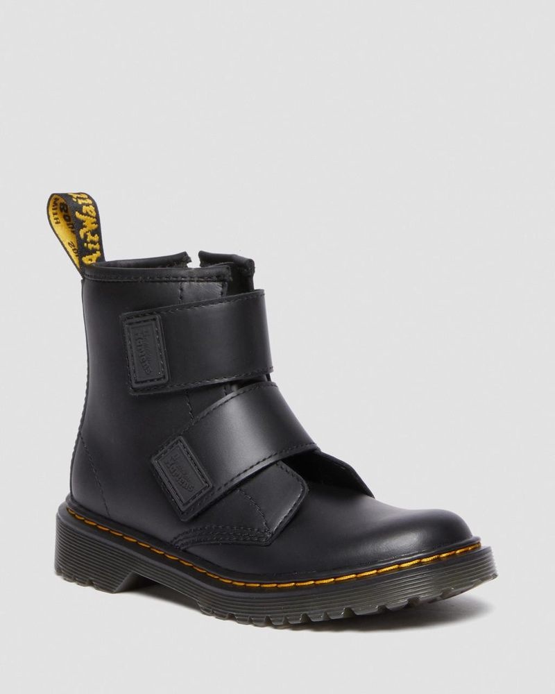 Dr Martin Martens Junior 1460 Double Strap Leather Boots (Romario) Shoes Black | LF45-I6OS