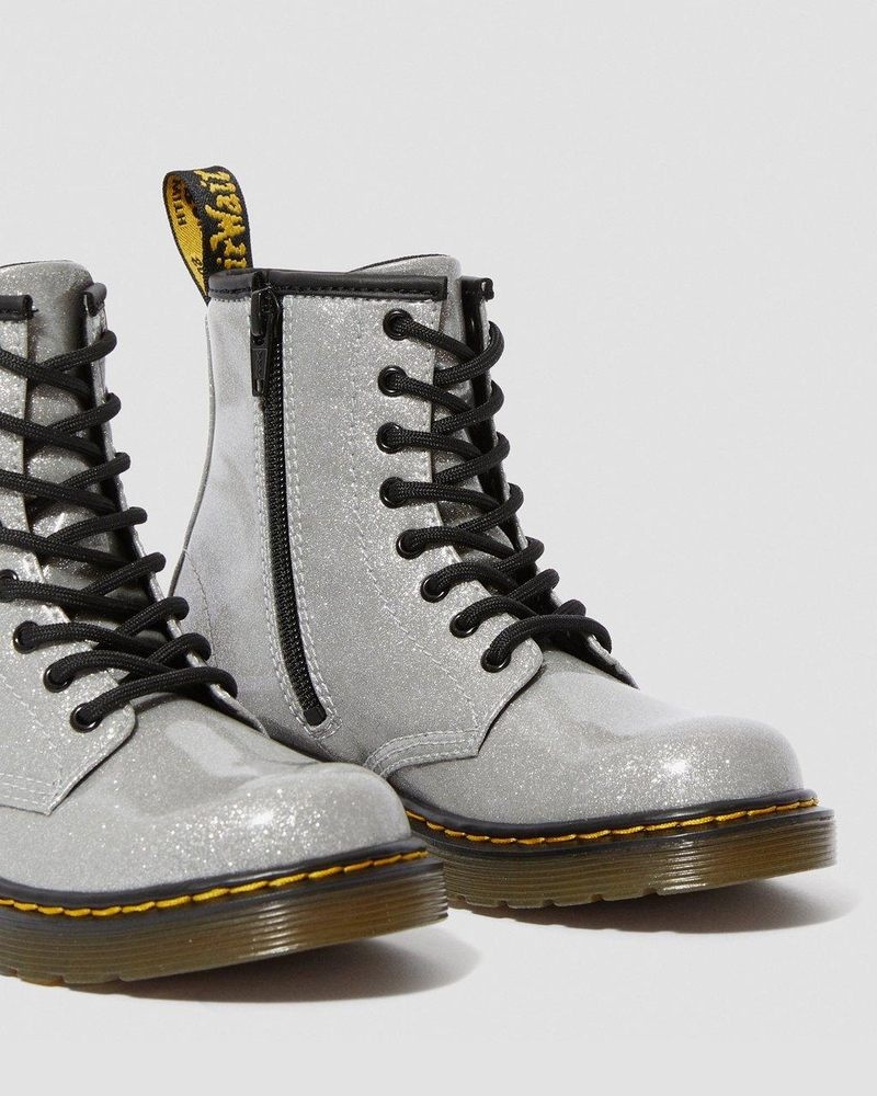 Dr Martin Martens Junior 1460 Glitter Lace Up Boots (Coated Glitter) Shoes Silver | KS78-F1VX