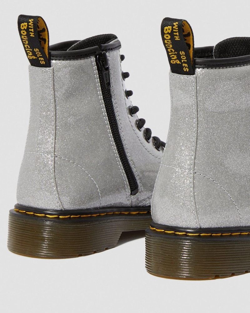 Dr Martin Martens Junior 1460 Glitter Lace Up Boots (Coated Glitter) Shoes Silver | KS78-F1VX