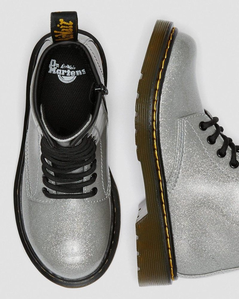 Dr Martin Martens Junior 1460 Glitter Lace Up Boots (Coated Glitter) Shoes Silver | KS78-F1VX