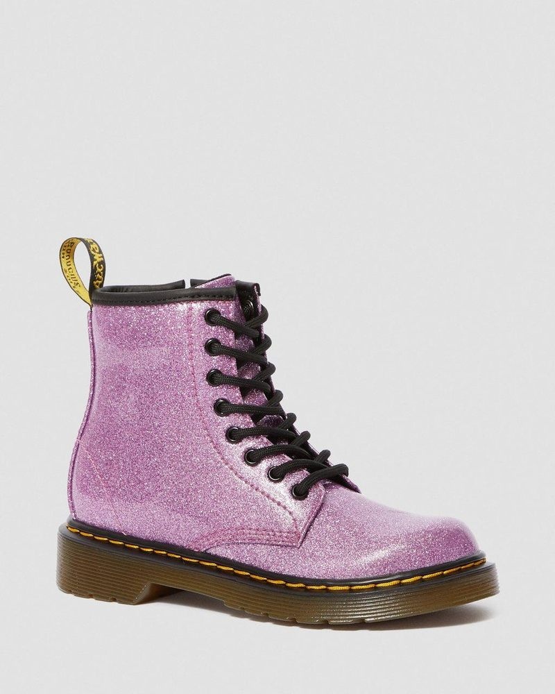 Dr Martin Martens Junior 1460 Glitter Lace Up Boots (Coated Glitter) Boots Dark Pink | LO99-X0IT