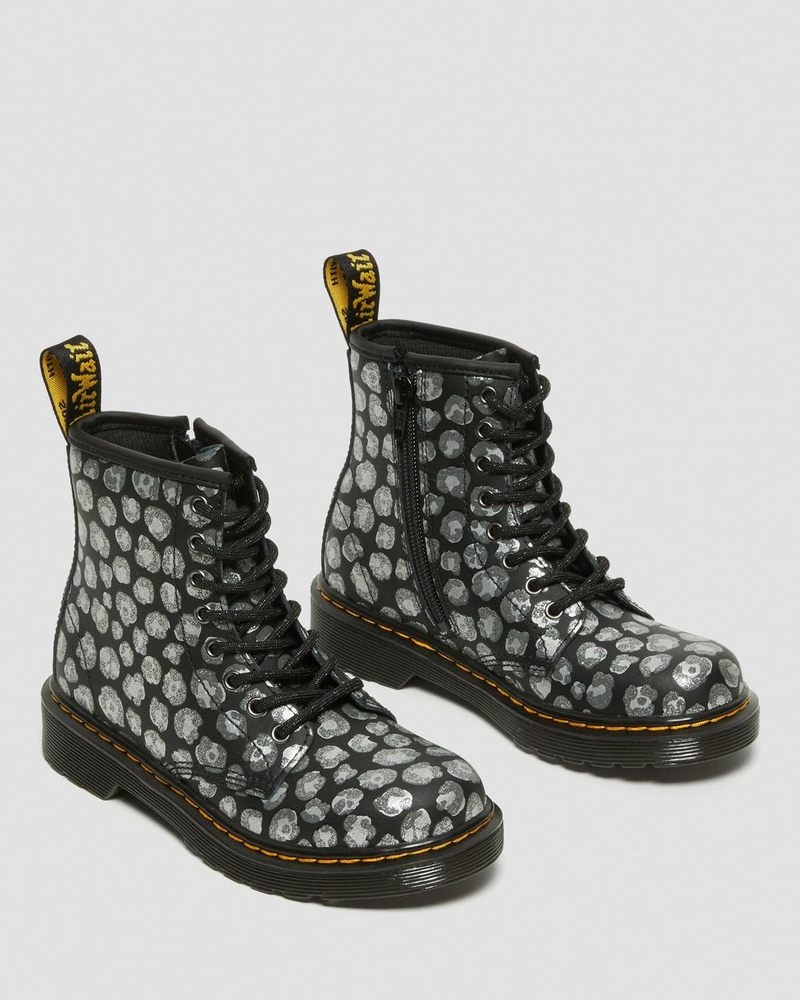 Dr Martin Martens Junior 1460 Leopard Hydro Leather Lace Up Boots (Loud Leopard K Hydro) Boots Black | ZO73-R2AD