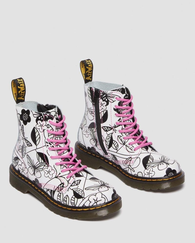 Dr Martin Martens Junior 1460 Meadow Print Leather Lace Up Boots Boots White | NO09-M1ML