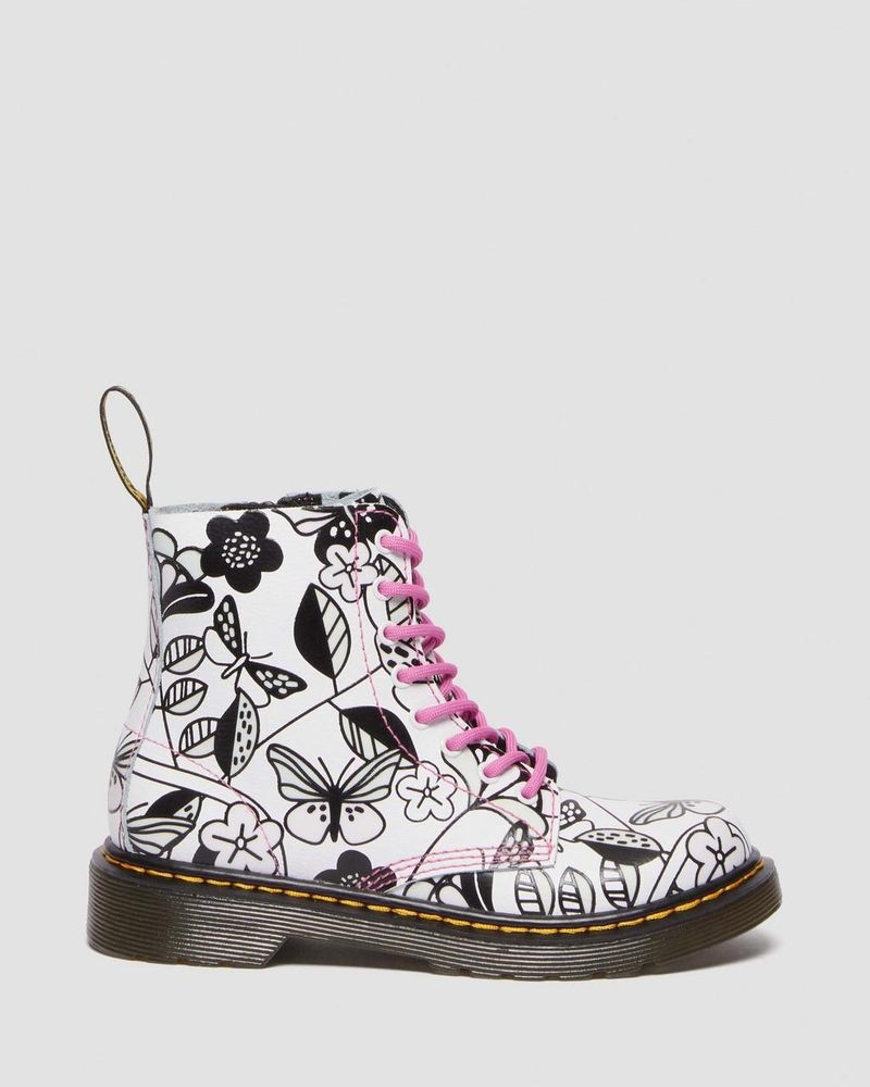 Dr Martin Martens Junior 1460 Meadow Print Leather Lace Up Boots Boots White | NO09-M1ML