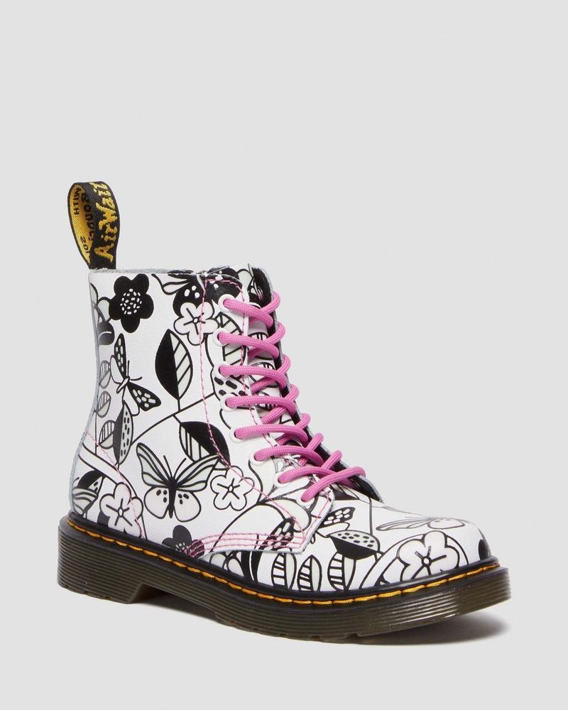 Dr Martin Martens Junior 1460 Meadow Print Leather Lace Up Boots Boots White | NO09-M1ML