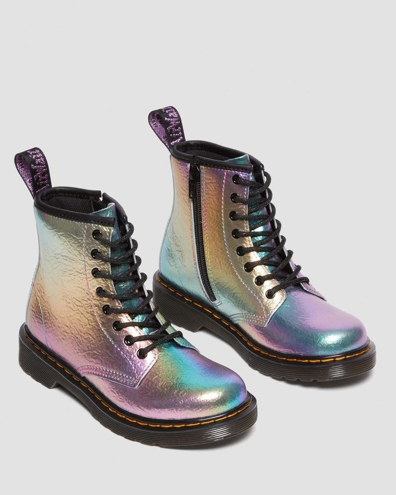 Dr Martin Martens Junior 1460 Rainbow Crinkle Leather Lace Up Boots (Rainbow Crinkle) Boots Multi | GL90-Q7BN