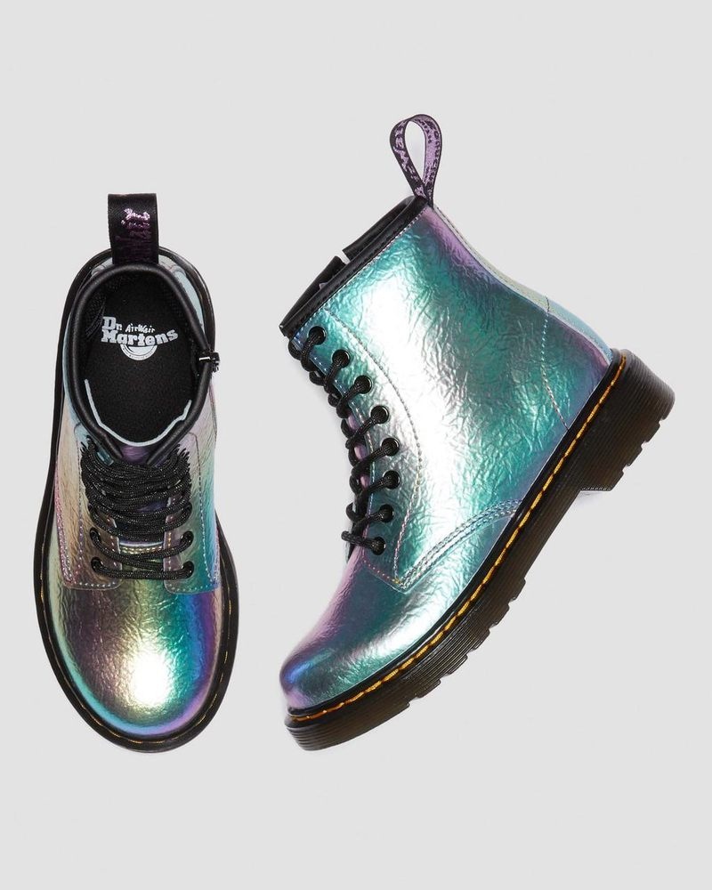 Dr Martin Martens Junior 1460 Rainbow Crinkle Leather Lace Up Boots (Rainbow Crinkle) Boots Multi | GL90-Q7BN