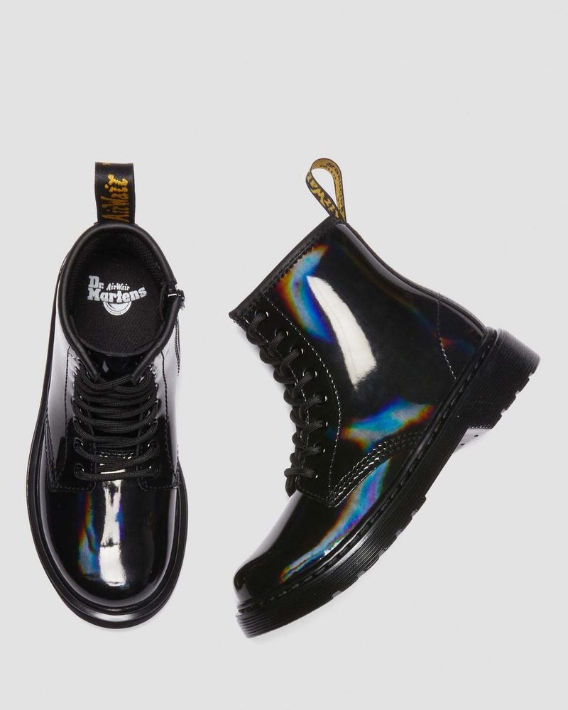 Dr Martin Martens Junior 1460 Rainbow Patent Leather Lace Up Boots (Rainbow Patent) Boots Black | XP45-X3UX