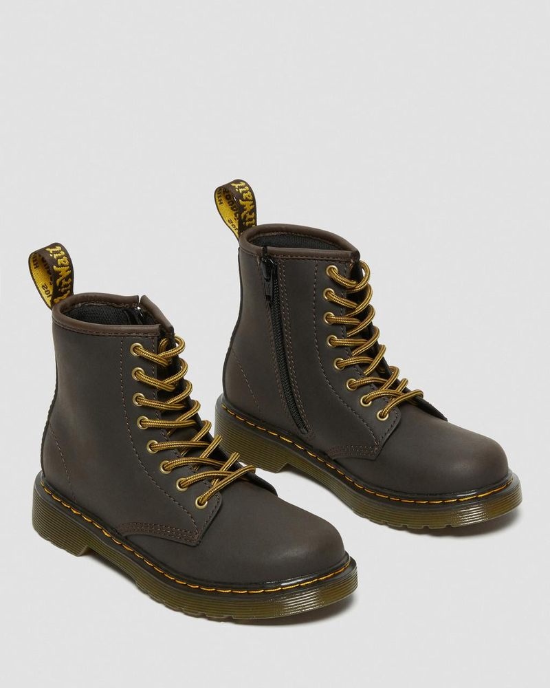 Dr Martin Martens Junior 1460 Wildhorse Leather Lace Up Boots (Wildhorse Lamper) Boots Dark Brown | LR65-U1PE