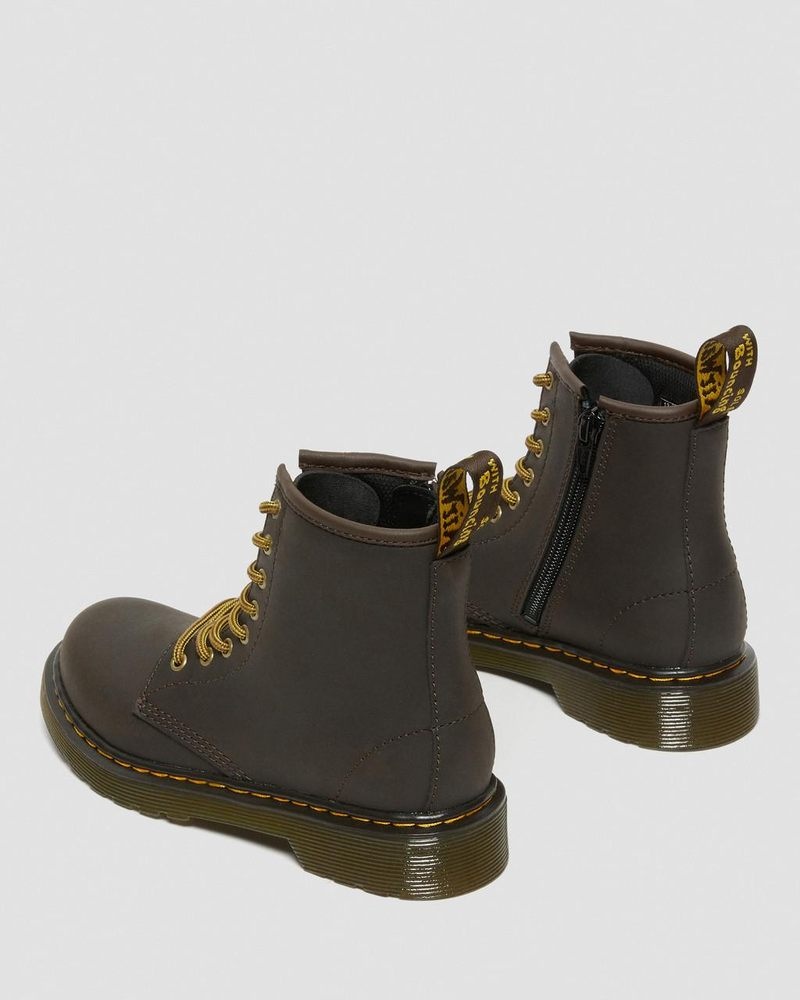 Dr Martin Martens Junior 1460 Wildhorse Leather Lace Up Boots (Wildhorse Lamper) Boots Dark Brown | LR65-U1PE