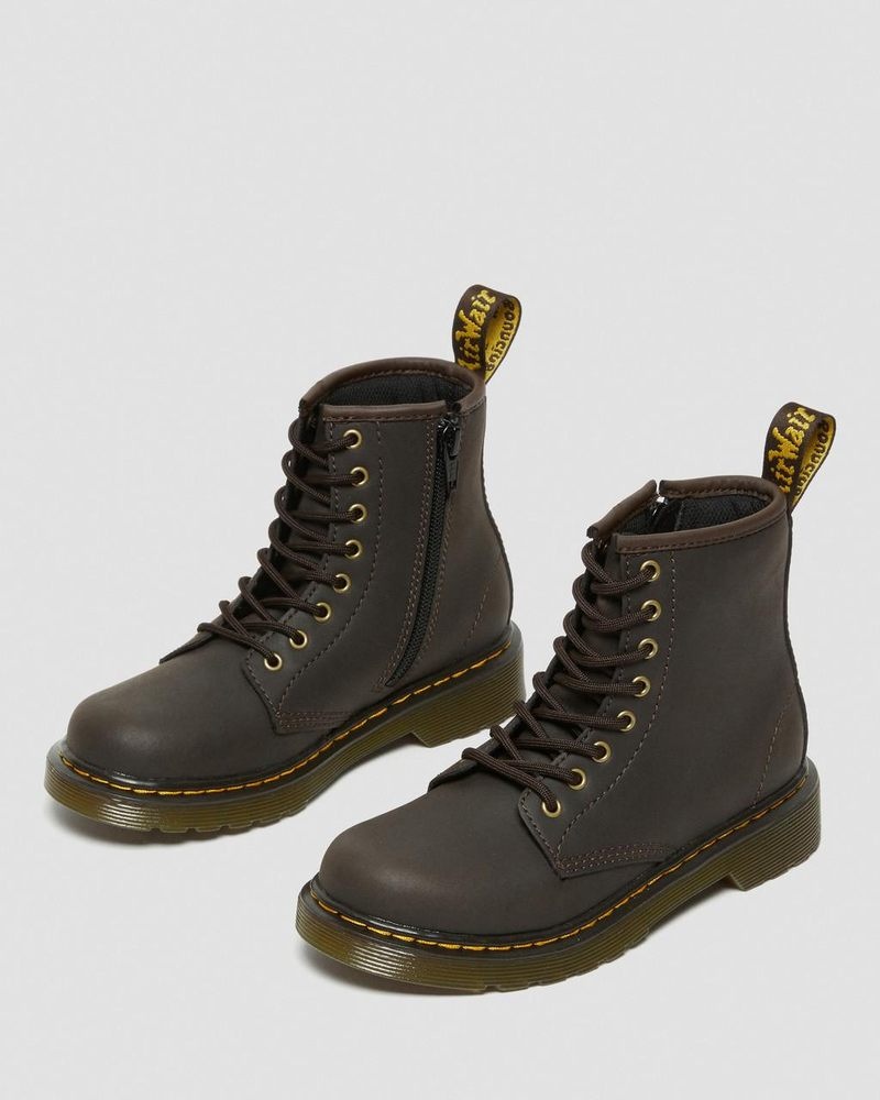 Dr Martin Martens Junior 1460 Wildhorse Leather Lace Up Boots (Wildhorse Lamper) Boots Dark Brown | LR65-U1PE