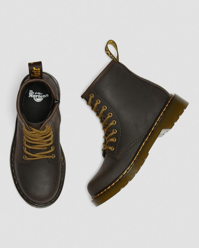 Dr Martin Martens Junior 1460 Wildhorse Leather Lace Up Boots (Wildhorse Lamper) Boots Dark Brown | LR65-U1PE