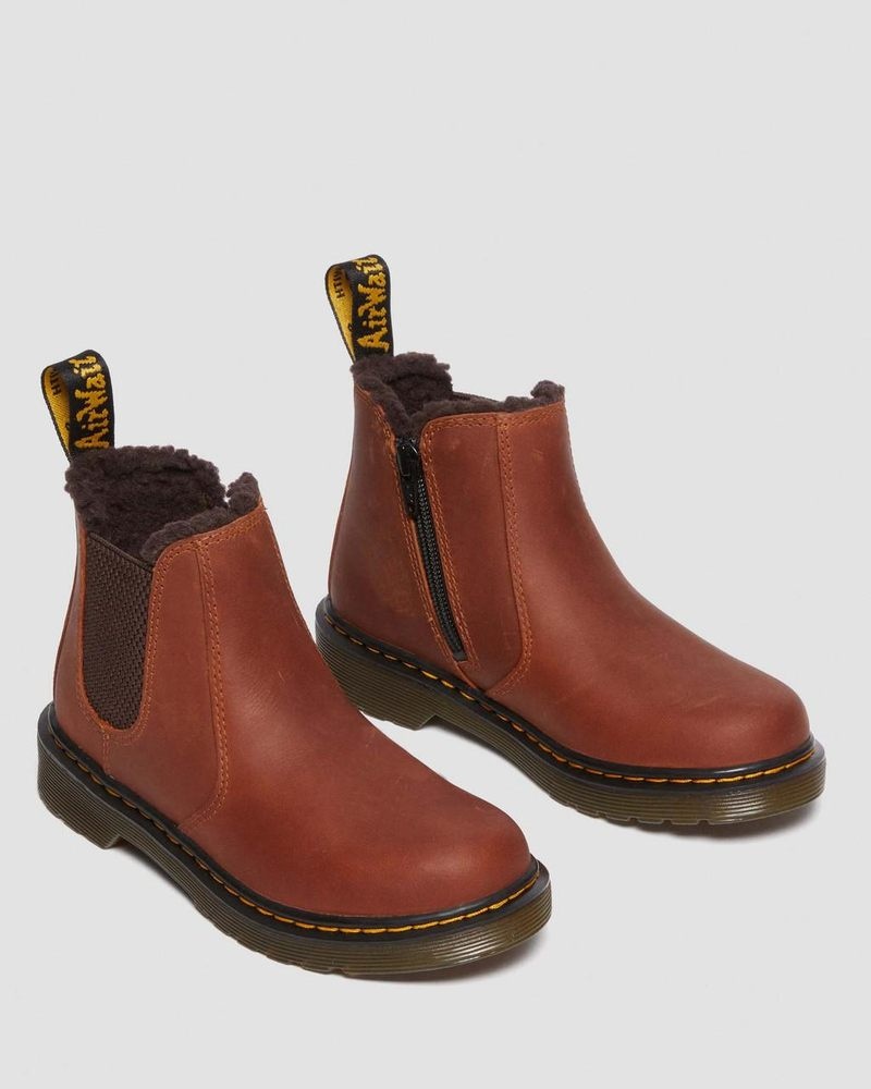 Dr Martin Martens Junior 2976 Faux Fur Lined Chelsea Boots (Republic Waterproof) Boots Light Brown | IY15-R1IX