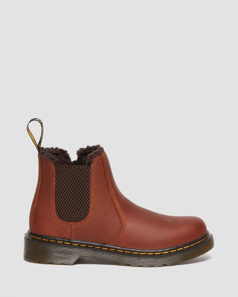 Dr Martin Martens Junior 2976 Faux Fur Lined Chelsea Boots (Republic Waterproof) Boots Light Brown | IY15-R1IX