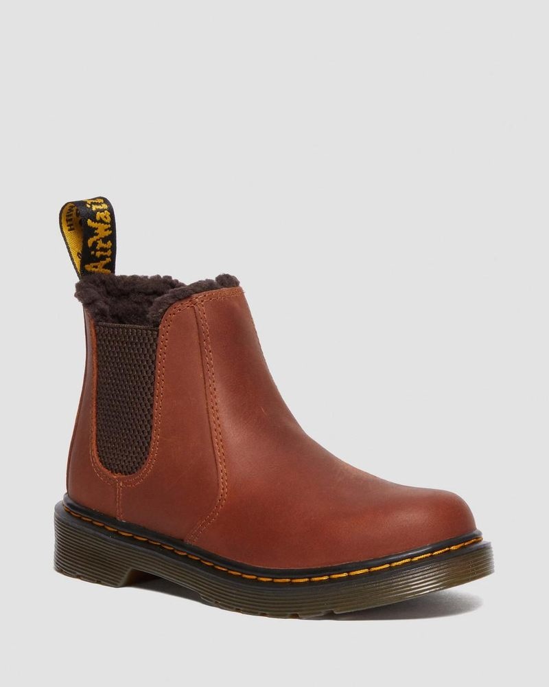 Dr Martin Martens Junior 2976 Faux Fur Lined Chelsea Boots (Republic Waterproof) Boots Light Brown | IY15-R1IX