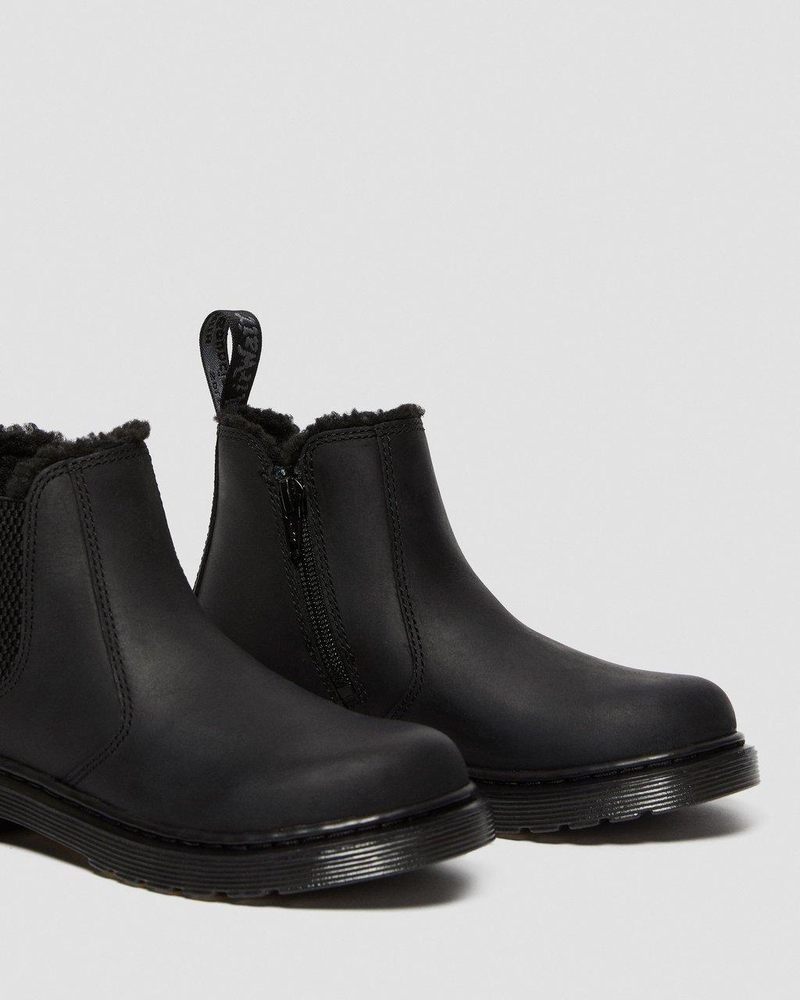 Dr Martin Martens Junior 2976 Leonore Faux Fur Lined Chelsea Boots (Republic Waterproof) Boots Black | RB64-E1BM