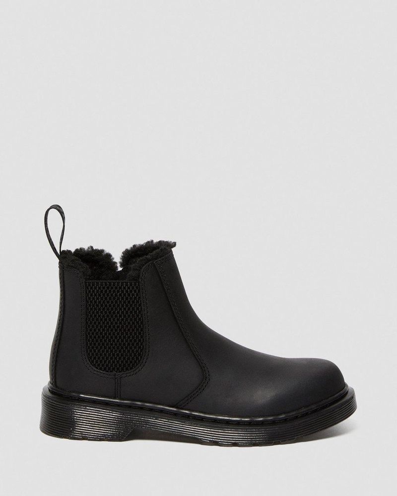 Dr Martin Martens Junior 2976 Leonore Faux Fur Lined Chelsea Boots (Republic Waterproof) Boots Black | RB64-E1BM