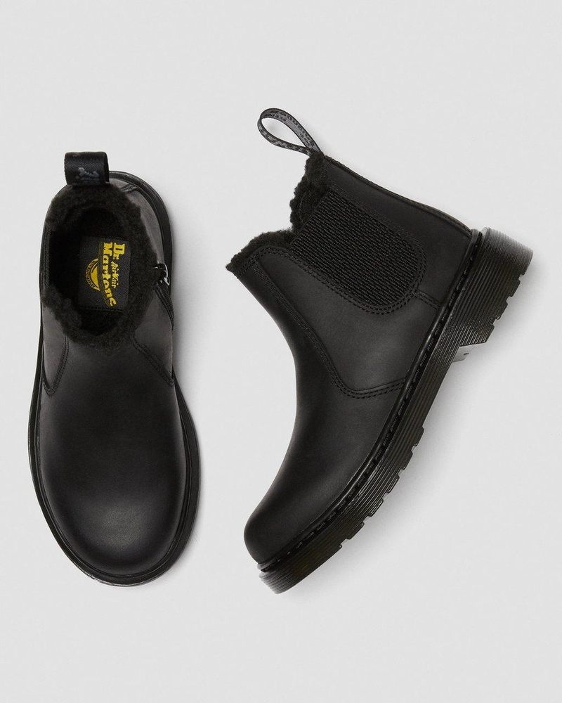 Dr Martin Martens Junior 2976 Leonore Faux Fur Lined Chelsea Boots (Republic Waterproof) Boots Black | RB64-E1BM