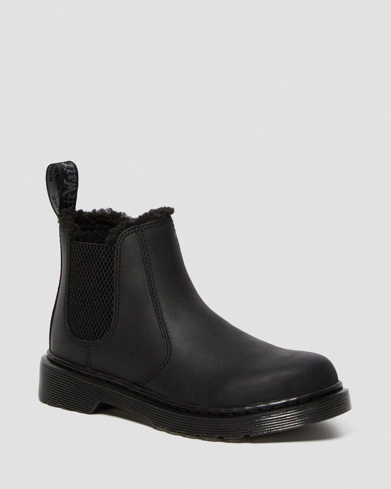 Dr Martin Martens Junior 2976 Leonore Faux Fur Lined Chelsea Boots (Republic Waterproof) Boots Black | RB64-E1BM