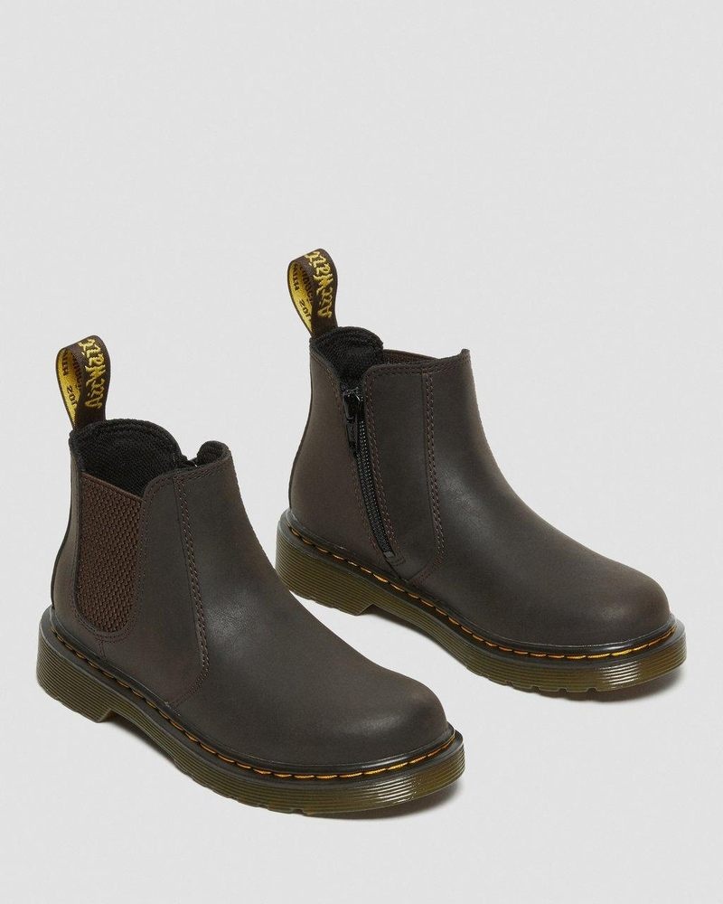 Dr Martin Martens Junior 2976 Wildhorse Leather Chelsea Boots (Wildhorse Lamper) Boots Dark Brown | CW01-H8OH