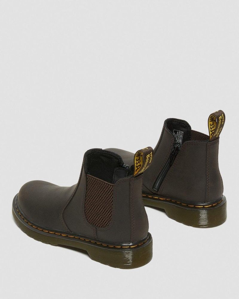 Dr Martin Martens Junior 2976 Wildhorse Leather Chelsea Boots (Wildhorse Lamper) Boots Dark Brown | CW01-H8OH