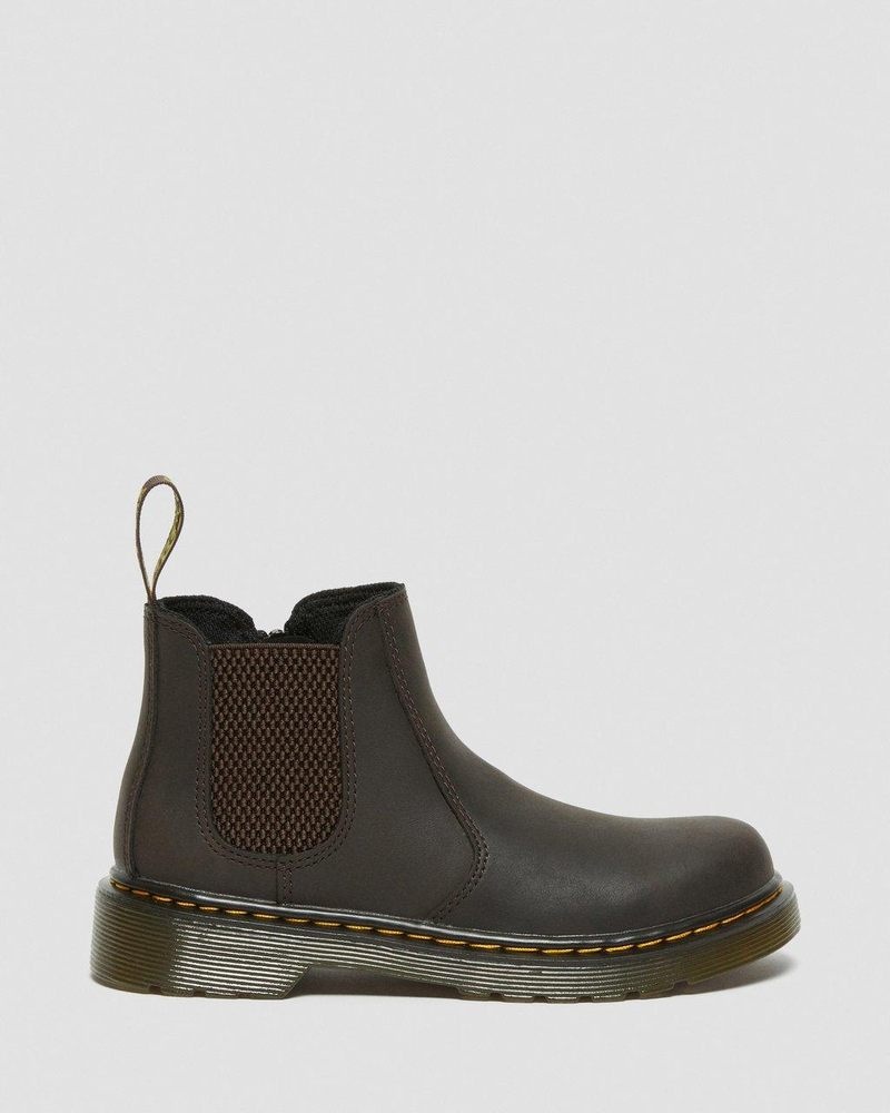 Dr Martin Martens Junior 2976 Wildhorse Leather Chelsea Boots (Wildhorse Lamper) Boots Dark Brown | CW01-H8OH