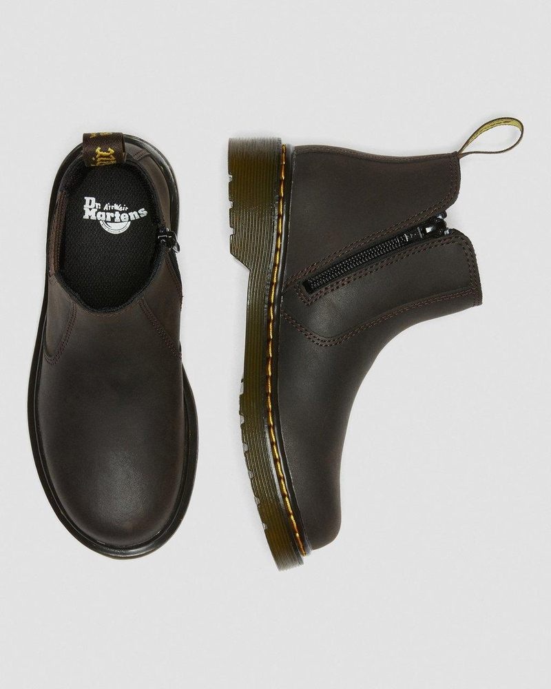 Dr Martin Martens Junior 2976 Wildhorse Leather Chelsea Boots (Wildhorse Lamper) Boots Dark Brown | CW01-H8OH