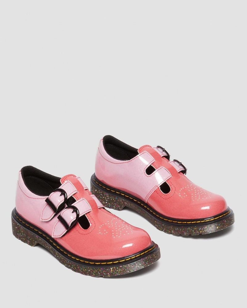 Dr Martin Martens Junior 8065 Gradient Glitter Leather Mary Jane Shoes Shoes Pink | CW09-L1JL