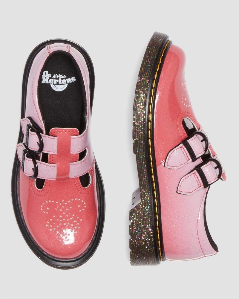 Dr Martin Martens Junior 8065 Gradient Glitter Leather Mary Jane Shoes Shoes Pink | CW09-L1JL