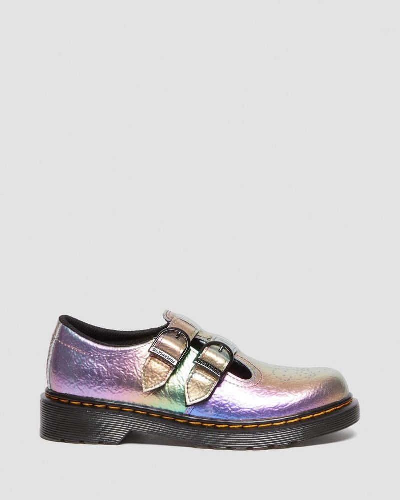 Dr Martin Martens Junior 8065 Rainbow Crinkle Leather Mary Jane Shoes (Rainbow Crinkle) Shoes Multi | XF96-Z0JU