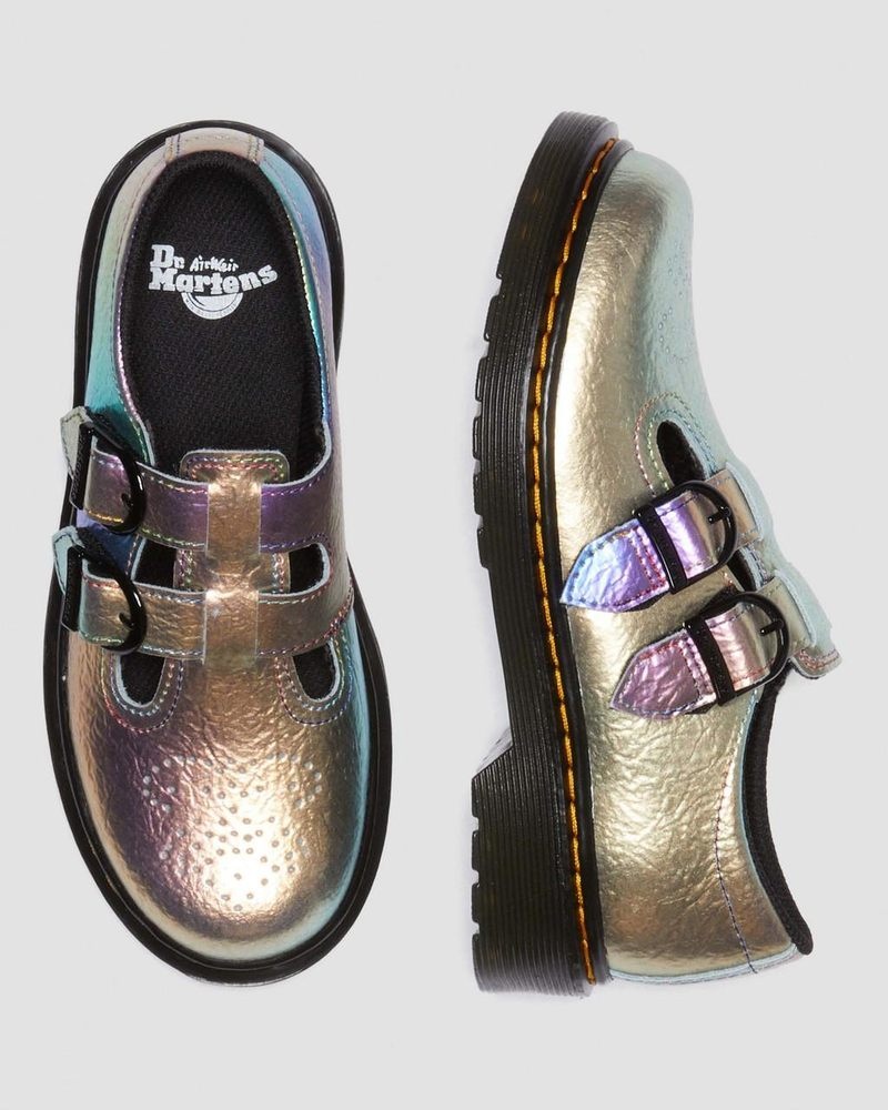 Dr Martin Martens Junior 8065 Rainbow Crinkle Leather Mary Jane Shoes (Rainbow Crinkle) Shoes Multi | XF96-Z0JU