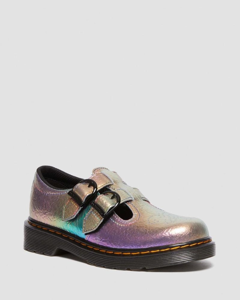 Dr Martin Martens Junior 8065 Rainbow Crinkle Leather Mary Jane Shoes (Rainbow Crinkle) Shoes Multi | XF96-Z0JU