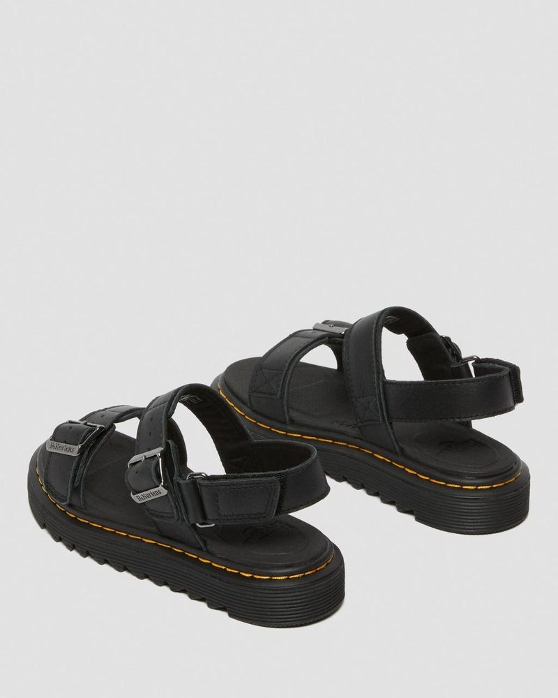 Dr Martin Martens Junior Kyle Leather Sandals Shoes Black | NA80-L4MX