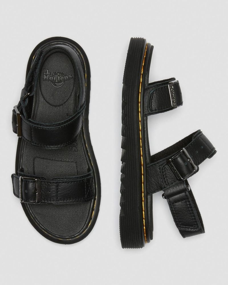 Dr Martin Martens Junior Kyle Leather Sandals Shoes Black | NA80-L4MX