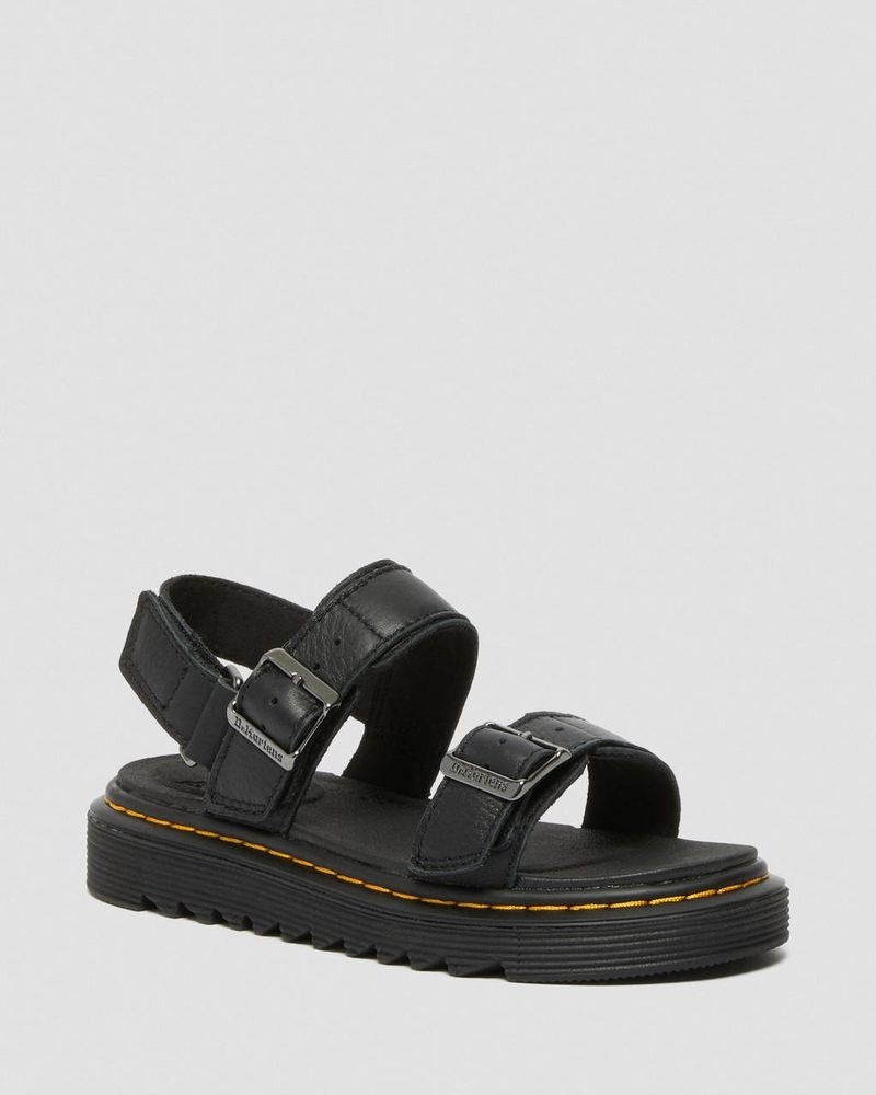 Dr Martin Martens Junior Kyle Leather Sandals Shoes Black | NA80-L4MX