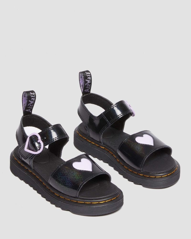 Dr Martin Martens Junior Marlowe Shimmer Heart Strap Sandals (Galaxy Shimmer) Sandals Black | RC57-S3ZA