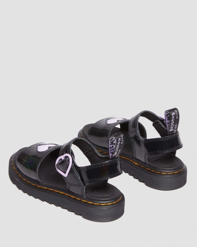 Dr Martin Martens Junior Marlowe Shimmer Heart Strap Sandals (Galaxy Shimmer) Sandals Black | RC57-S3ZA