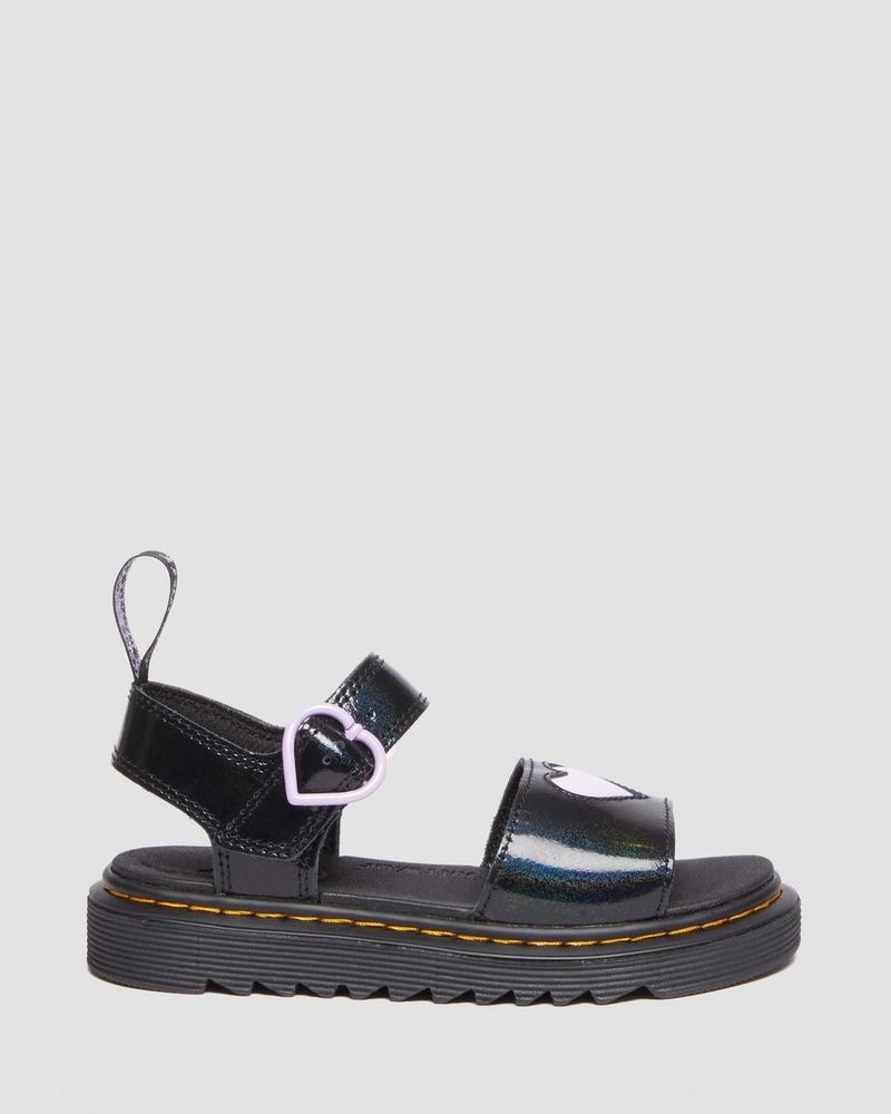 Dr Martin Martens Junior Marlowe Shimmer Heart Strap Sandals (Galaxy Shimmer) Sandals Black | RC57-S3ZA