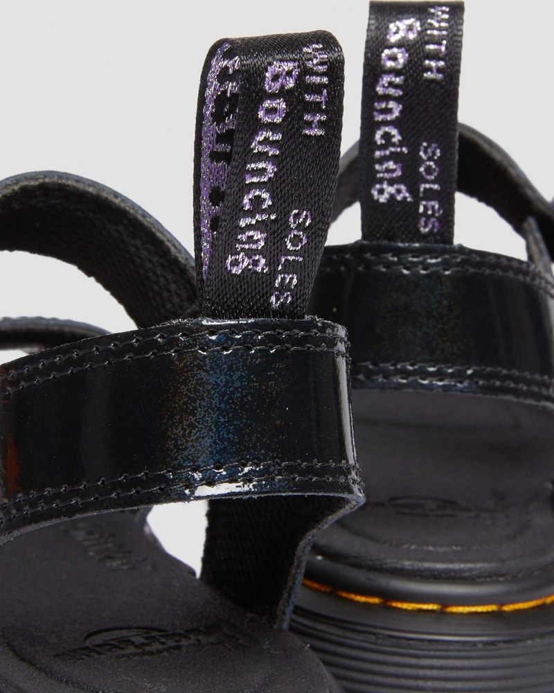 Dr Martin Martens Junior Marlowe Shimmer Heart Strap Sandals (Galaxy Shimmer) Sandals Black | RC57-S3ZA