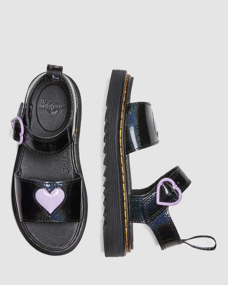 Dr Martin Martens Junior Marlowe Shimmer Heart Strap Sandals (Galaxy Shimmer) Sandals Black | RC57-S3ZA