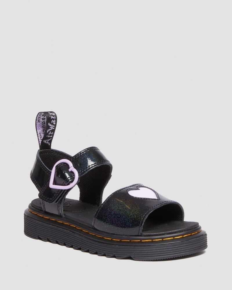 Dr Martin Martens Junior Marlowe Shimmer Heart Strap Sandals (Galaxy Shimmer) Sandals Black | RC57-S3ZA