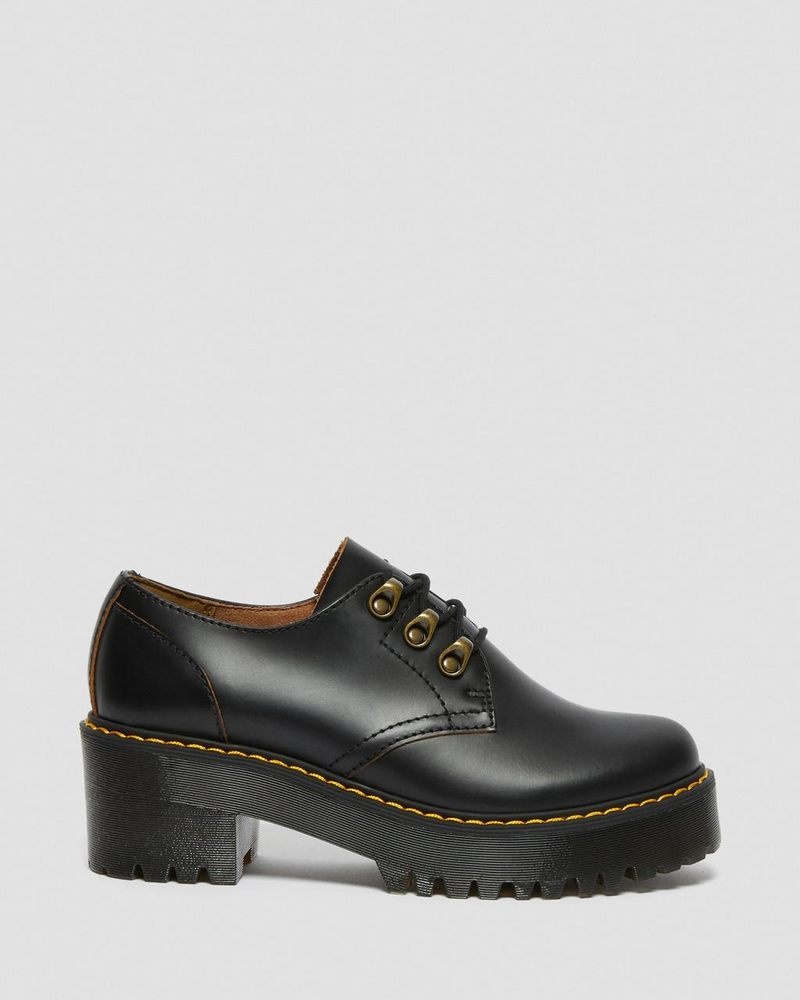 Dr Martin Martens Leona Lo Vintage Smooth Leather Heeled Shoes (Vintage Smooth) Platforms Black | ZW56-J5FA